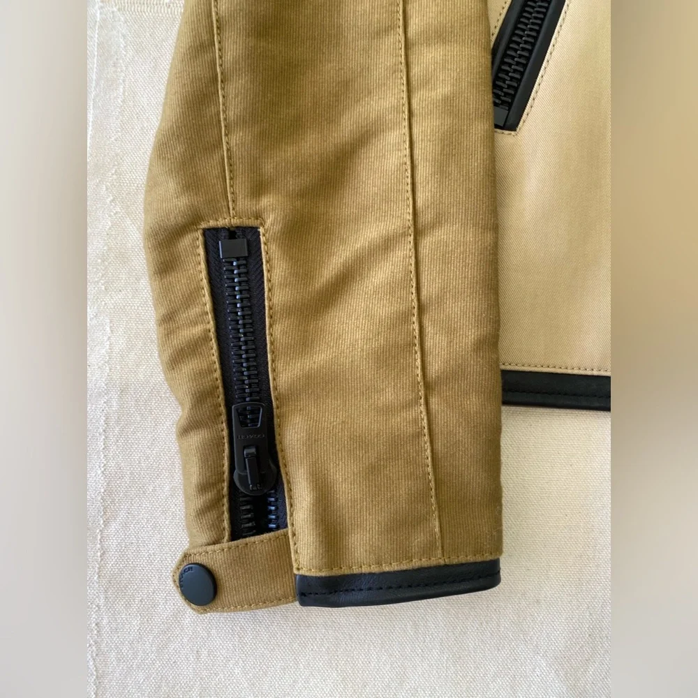 Coach Outlet Tan Black Trim Moto Style Utility Zip Front Jacket Luxury Casual XS - Picture 5 of 13